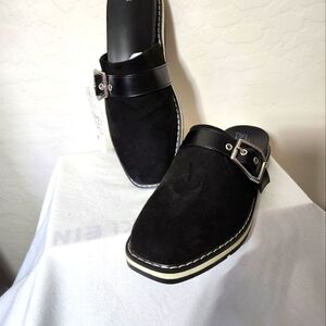 Black Suede Slip-On Mules with Buckle